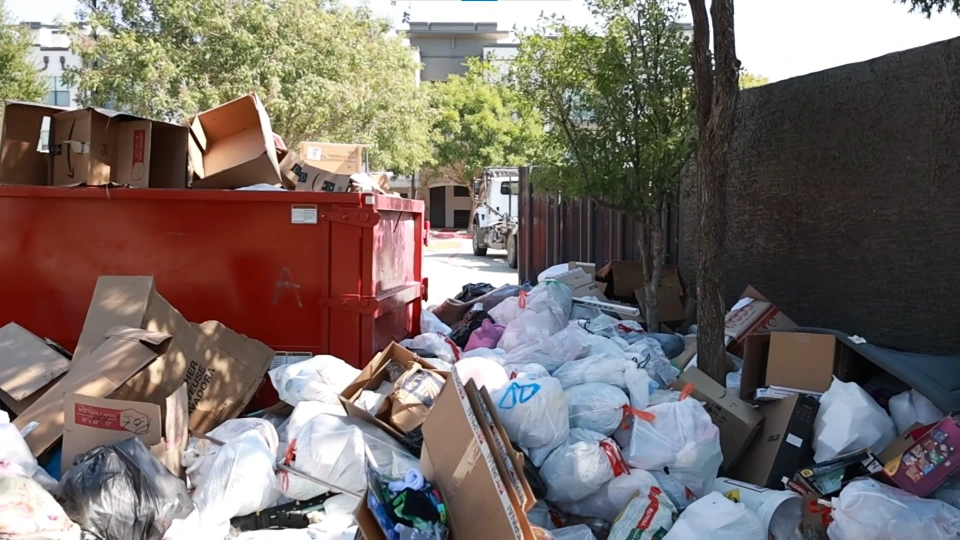 Blue Ridge Dumpster Co. container loaded with household junk