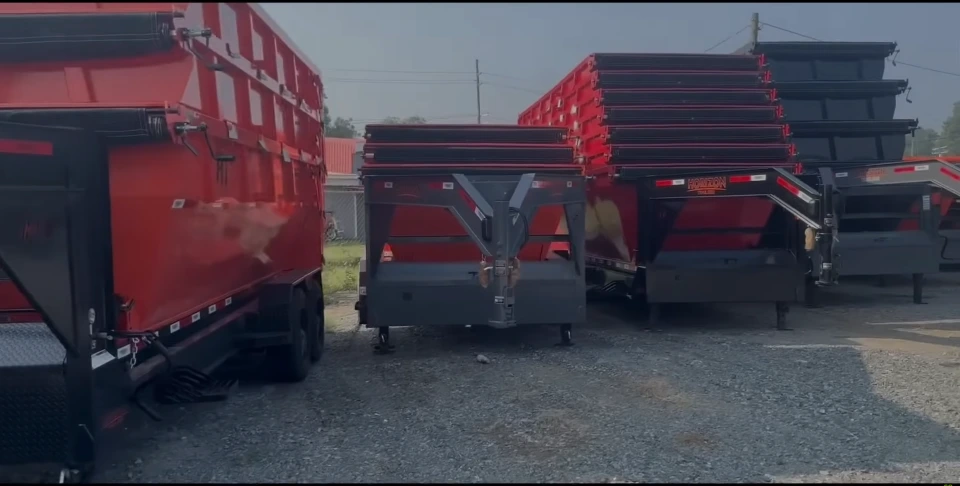 Blue Ridge Dumpster Co. roll-off trailers staged for delivery